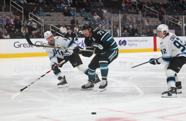 San Jose Sharks forward Tyler Toffoli (75) skates for the...