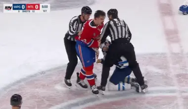 Arber Xhekaj makes a subtle gesture toward Martin St-Louis after dropping gloves with Adam Lowry