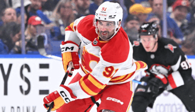 Calgary Flames center Nazem Kadri (91) advamces the puck against the Buffalo Sabres in the third period at KeyBank Center.