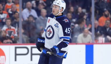 Winnipeg Jets forward Cole Koepke plays against the Flyers in Philadelphia on Thursday, Oct. 16, 2025. (AP Photo/Matt Slocum)