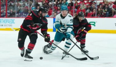 Macklin Celebrini helps Sharks earn rare win over Hurricanes