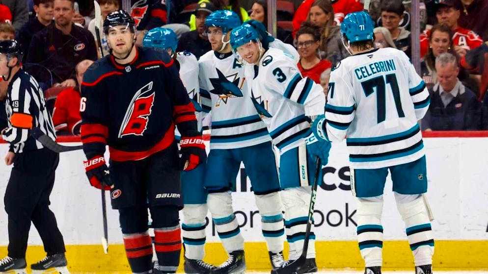 The San Jose Sharks win against the Carolina Hurricanes.