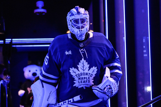 Toronto Maple Leafs goaltender Dennis Hildeby (35) walks back to the locker room after his shutout in Leafs
