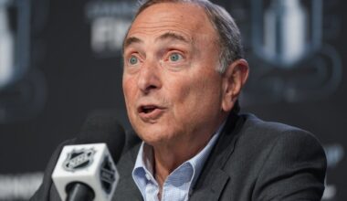 NHL commissioner Gary Bettman speaks during a news conference ahead of Game 1 of the NHL Stanley Cup Final, in Edmonton, on Wednesday, June 4, 2025. THE CANADIAN PRESS/Darryl Dyck