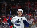 Vancouver Canucks centre Elias Pettersson celebrates after scoring early against the Washington Capitals on Sunday.