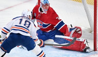 Jakub Dobes stops 27 shots in the Canadiens' 4-1 victory over the Oilers