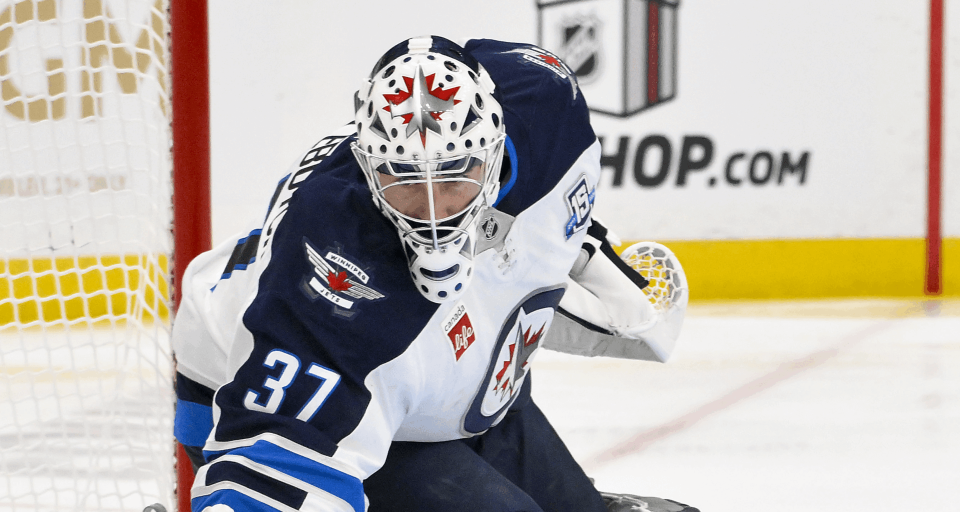 Connor Hellebuyck of the Winnipeg Jets