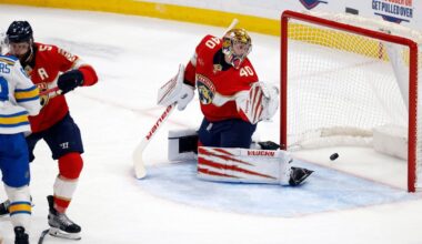 Neighbours and Thomas score twice to lead the Blues over the Panthers 6-2