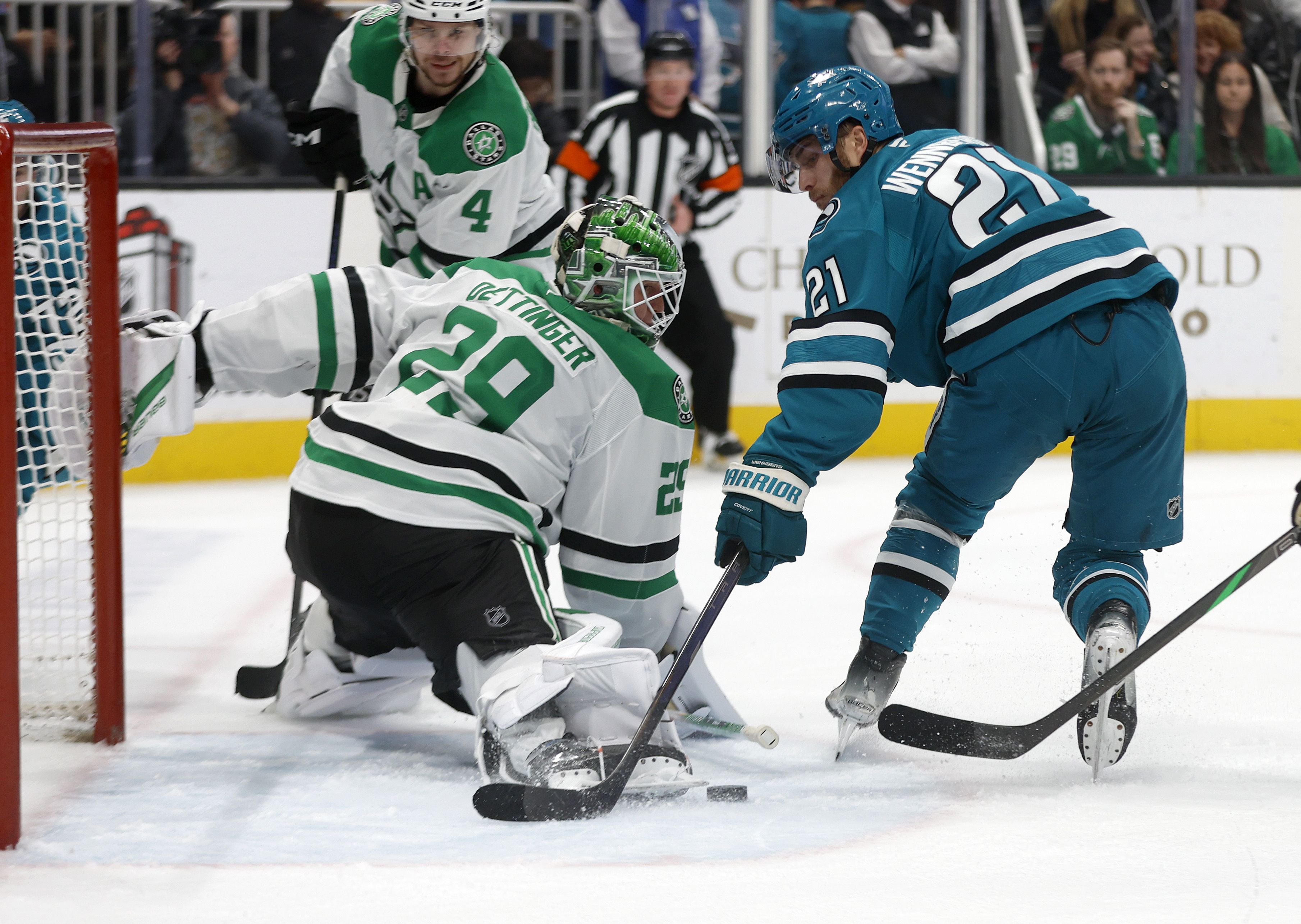 San Jose Sharks' Alexander Wennberg (21) canât get a shot...