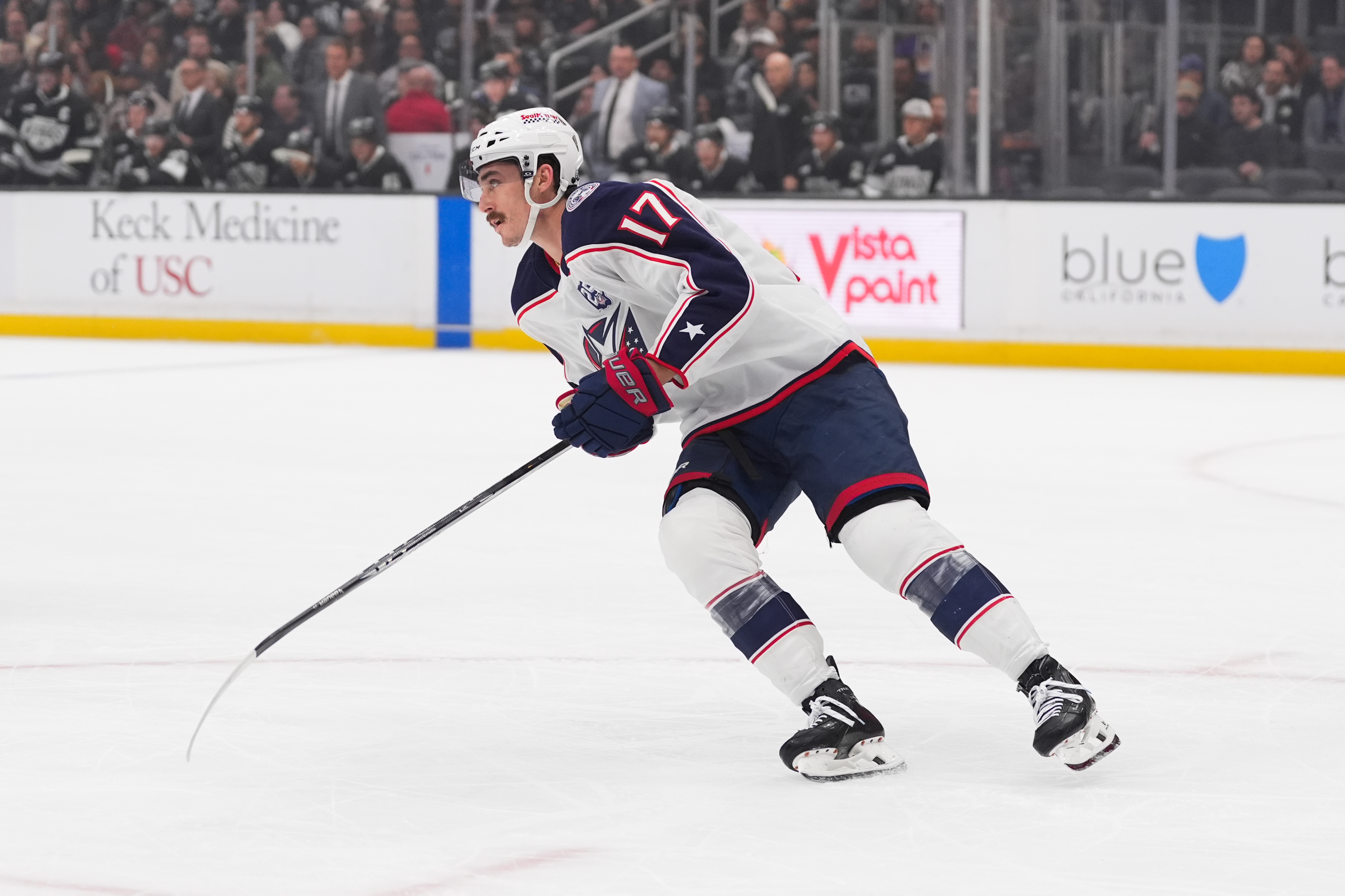 The Columbus Blue Jackets’ Mason Marchment skates during the first...