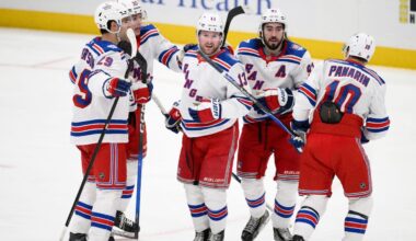 Lafreniere's 100th part of Rangers' 5-goal third to beat Caps