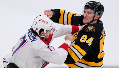 Old rivals Bruins, Canadiens drop gloves at opening faceoff, again later in first