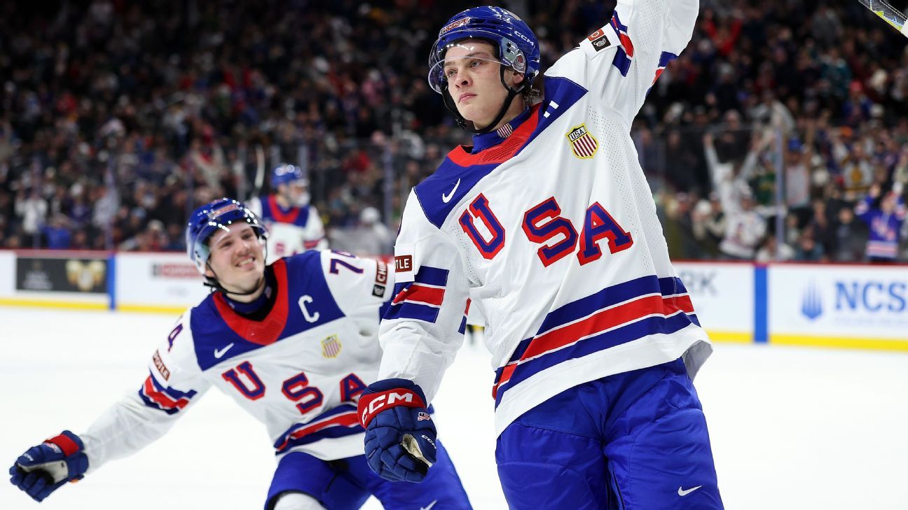 Boston Bruins prospect James Hagens scores twice in U.S. win