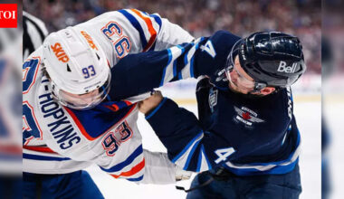Ryan Nugent-Hopkins and Neal Pionk drop gloves in spirited Edmonton Oilers and Winnipeg Jets game | NHL News