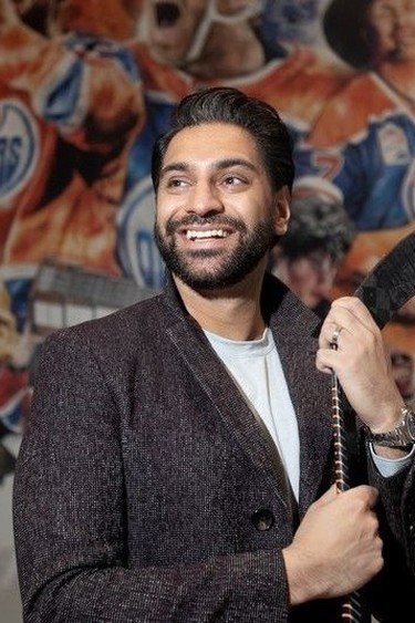 Lali Toor, the Founder of Apna Hockey, poses for a photo outside Rogers Place in Edmonton, Wednesday Nov. 26, 2025.