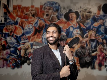 Lali Toor, the Founder of Apna Hockey, poses for a photo outside Rogers Place in Edmonton, Wednesday Nov. 26, 2025.