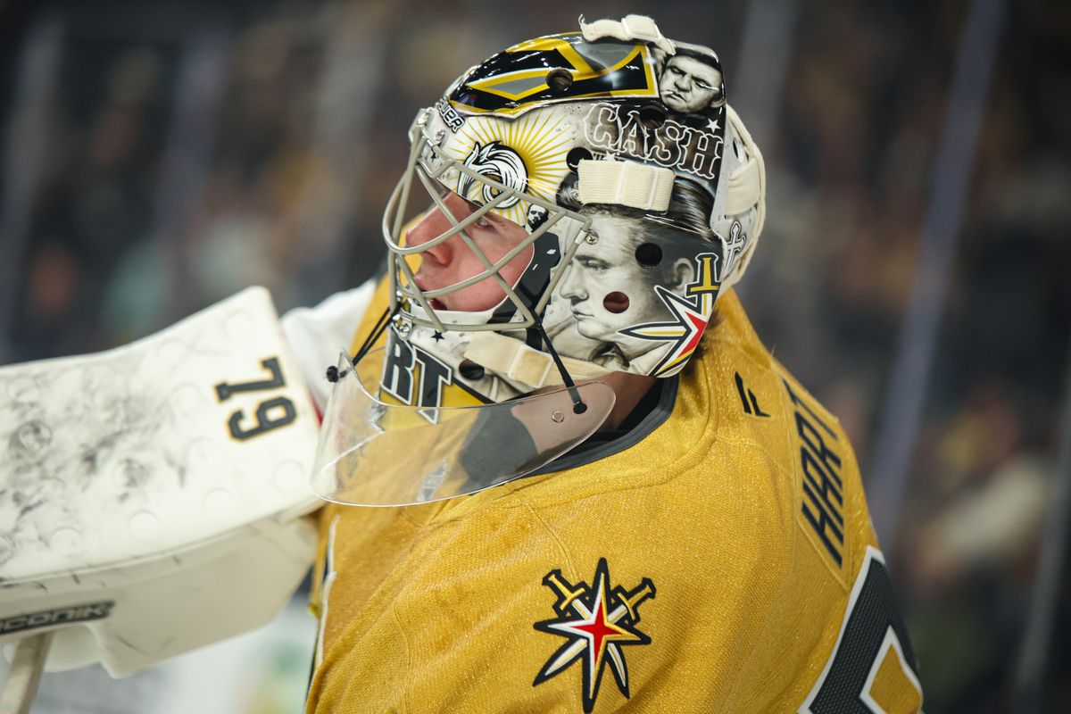 Vegas Golden Knights G Carter Hart (79) seen during an NHL game against the San Jose Sharks on Tuesday December 23, 2025, in Las Vegas, Nevada. 