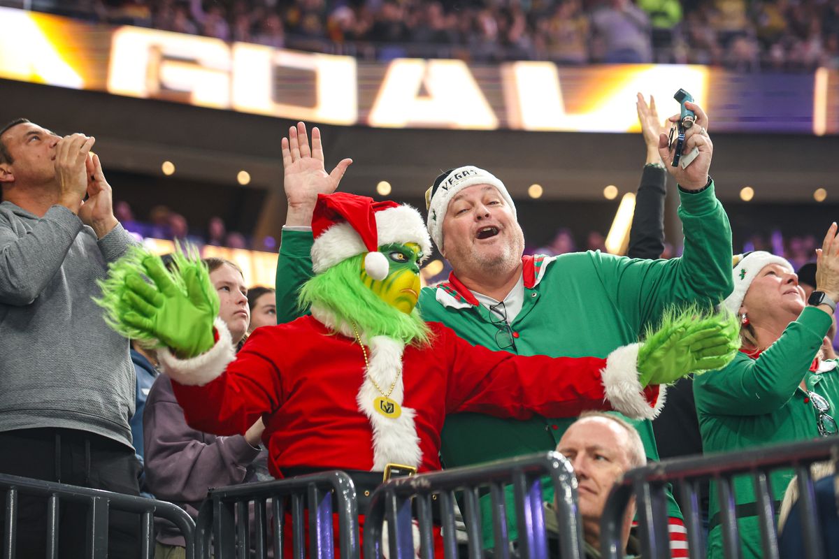 Vegas Golden Knights fans celebrate after a goal was scored against the San Jose Sharks on Tuesday December 23, 2025, in Las Vegas, Nevada. 