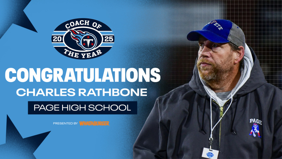 The Tennessee Titans announced Page coach Charles Rathbone as their High School Coach of the Year on Monday. TENNESSEE TITANS