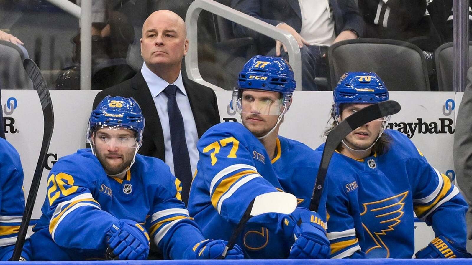 Bruised Blues, Bruins battle as Jim Montgomery returns to Boston