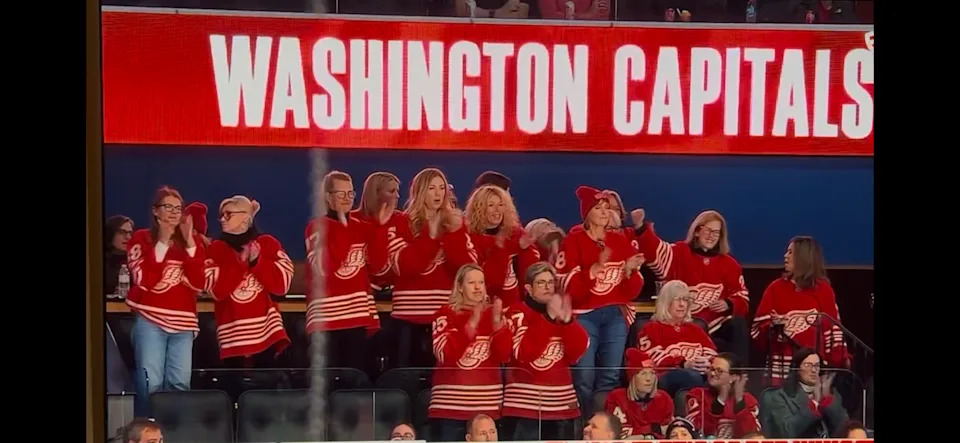 Detroit Red Wings moms watch their sons play the Washington Capitals on Saturday, Dec. 20, 2025, at Capital One Arena in Washington.