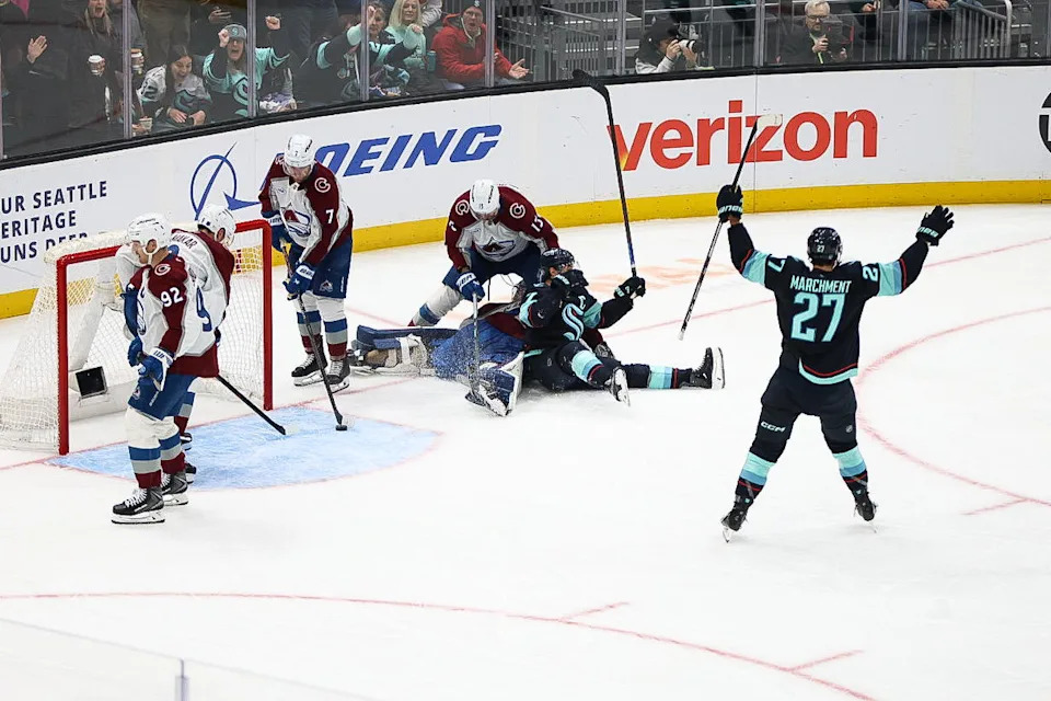 December 16th: Mason Marchment Celebrates Jordan Eberle Goal photo by Candace Kludt | The Hockey News