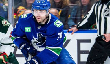 Vancouver Canucks forward Jake DeBrusk moves up ice against the Minnesota Wild during NHL action Saturday, Dec. 6, 2025 at Rogers Arena in Vancouver. (https://x.com/Canucks photo)