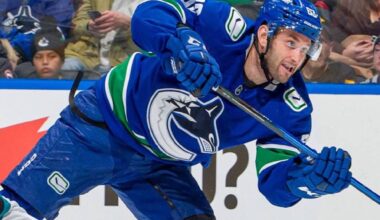 Vancouver Canucks forward Max Sasson, in action against the San Jose Sharks Dec. 27, 2025 in an NHL game at Rogers Arena in Vancouver. (https://x.com/Canucks photo)