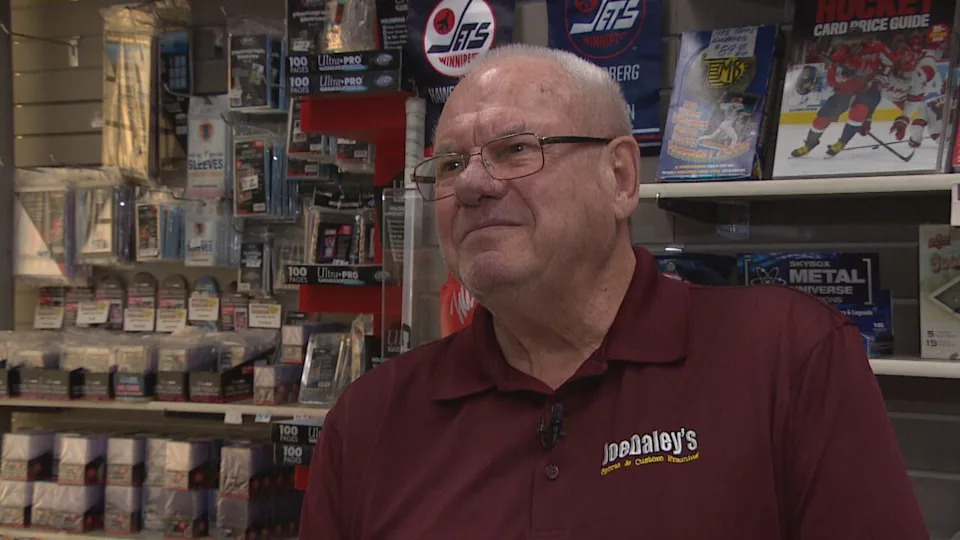 Former Winnipeg Jets goalie Joe Daley says Princess Auto Stadium 'will be rocking' when the Habs play the Jets outside next fall. He is pictured at his store Joe Daley's Sports & Framing on Saturday, Dec. 6, 2025.