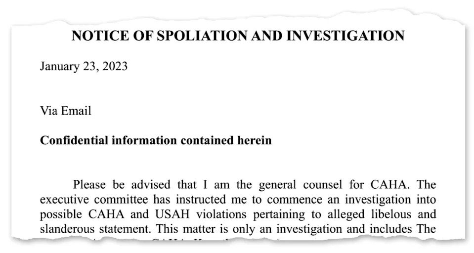 After Brooke Wilfley raised concerns about conflicts of interest involving the Colorado Amateur Hockey Association president, she received a threatening letter from the association's attorney.