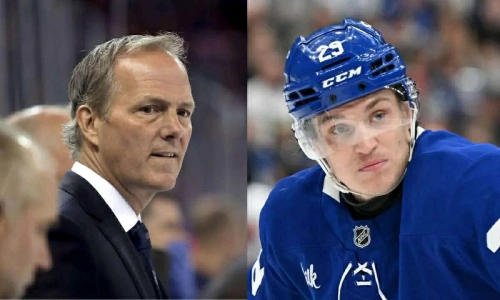 Tampa Bay Lightning head coach Jon Cooper (left) and Tampa Bay Lightning forward Pontus Holmberg (right)