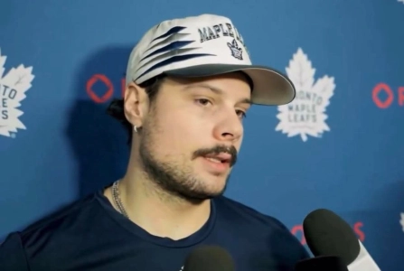 Toronto Maple Leafs captain Auston Matthews speaks to reporters after Wednesday's practice.