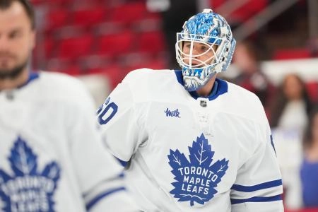 Dec 4, 2025; Raleigh, North Carolina, USA; Toronto Maple Leafs goaltender Joseph Woll (60) skates during the warmups before the game against the Carolina Hurricanes at Lenovo Center. Mandatory Credit: James Guillory-Imagn Images Dec 4, 2025; Raleigh, North Carolina, USA; Toronto Maple Leafs goaltender Joseph Woll (60) skates during the warmups before the game against the Carolina Hurricanes at Lenovo Center. Mandatory Credit: James Guillory-Imagn Images