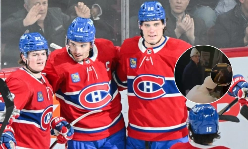 Photo of Cole Caufield, Nick Suzuki and Juraj Slafkovsky