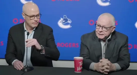 Vancouver Canucks GM Patrik Allvin and President of Hockey Operations Jim Rutherford.