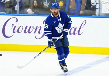 Nov 5, 2025; Toronto, Ontario, CAN; Toronto Maple Leafs right wing William Nylander (88) skates during the warmup before a game against the Utah Mammoth at Scotiabank Arena. Mandatory Credit: Nick Turchiaro-Imagn Images
