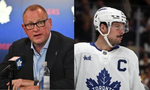 Toronto Maple Leafs GM Brad Treliving (left) and Toronto Maple Leafs captain Auston Matthews (right)