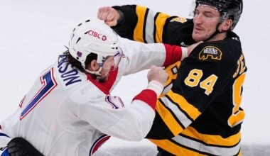 Old rivals Bruins, Canadiens drop gloves at opening faceoff |