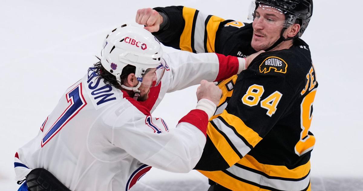 Old rivals Bruins, Canadiens drop gloves at opening faceoff |