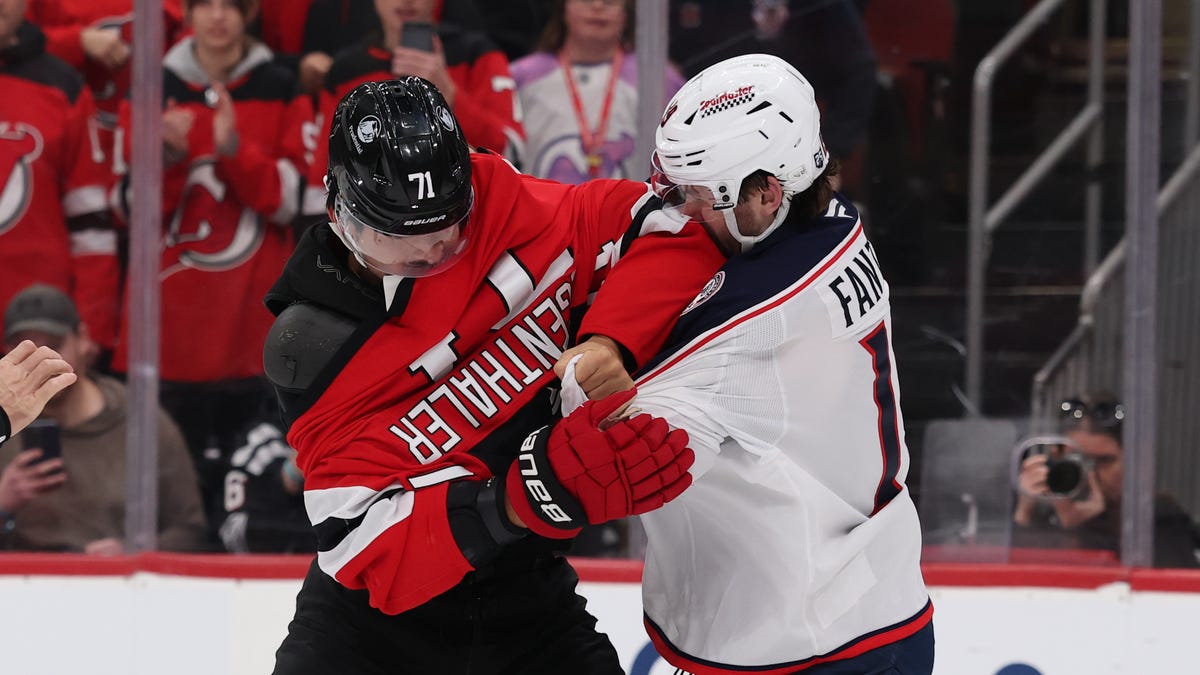 Fights at NJ Devils vs Blue Jackets game after Brenden Dillon fall