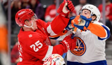 DeBrincat scores twice, Wings rally for 3-2 win over Islanders