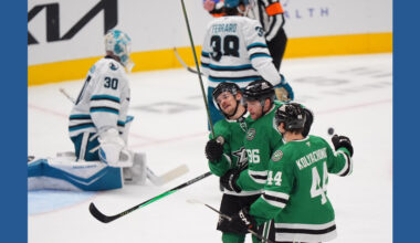 Rantanen has goal and 2 assists as Stars beat Sharks 4-1 to extend point streak to nine games