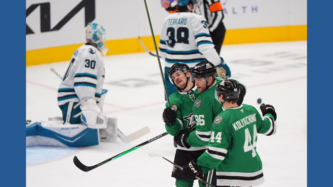 Rantanen has goal and 2 assists as Stars beat Sharks 4-1 to extend point streak to nine games