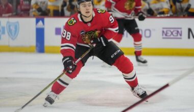 Chicago Blackhawks center Connor Bedard handles the puck during the second period an NHL hockey game against the Nashville Predators Tuesday, Dec. 5, 2023, in Chicago. (AP Photo/Erin Hooley)
