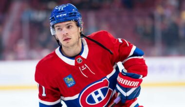 Montreal Canadiens’ Jake Evans (lower-body) exits vs. Pittsburgh Penguins