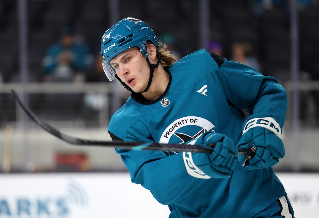 San Jose Sharks' Igor Chernyshov plays with Macklin Celebrini in NHL debut
