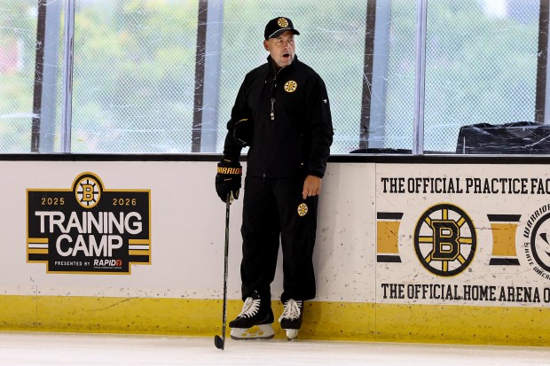 Boston Bruins head coach Marco Sturm during the first day of training camp, Thursday, at Warrior Ice Arena in Boston. (Mark Stockwell/Boston Herald)