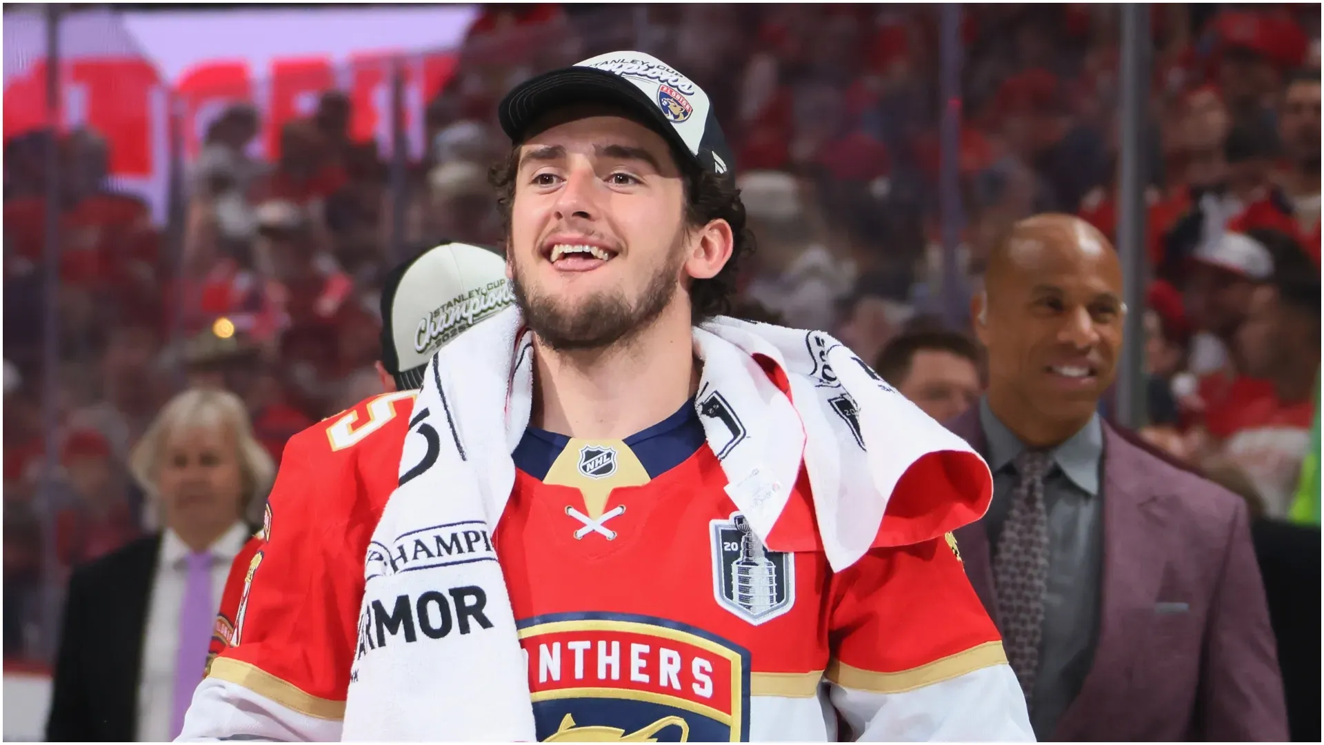 Mackie Samoskevich after the 2025v tanley Cup conquest