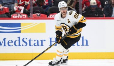 Boston Bruins right wing David Pastrnak (88) in action during the first period of an NHL hockey game against the Washington Capitals, Wednesday, October 8, 2025, in Washington.