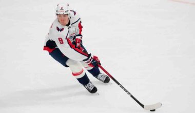 Capitals' Ryan Leonard exits vs. Ducks after hit from Trouba